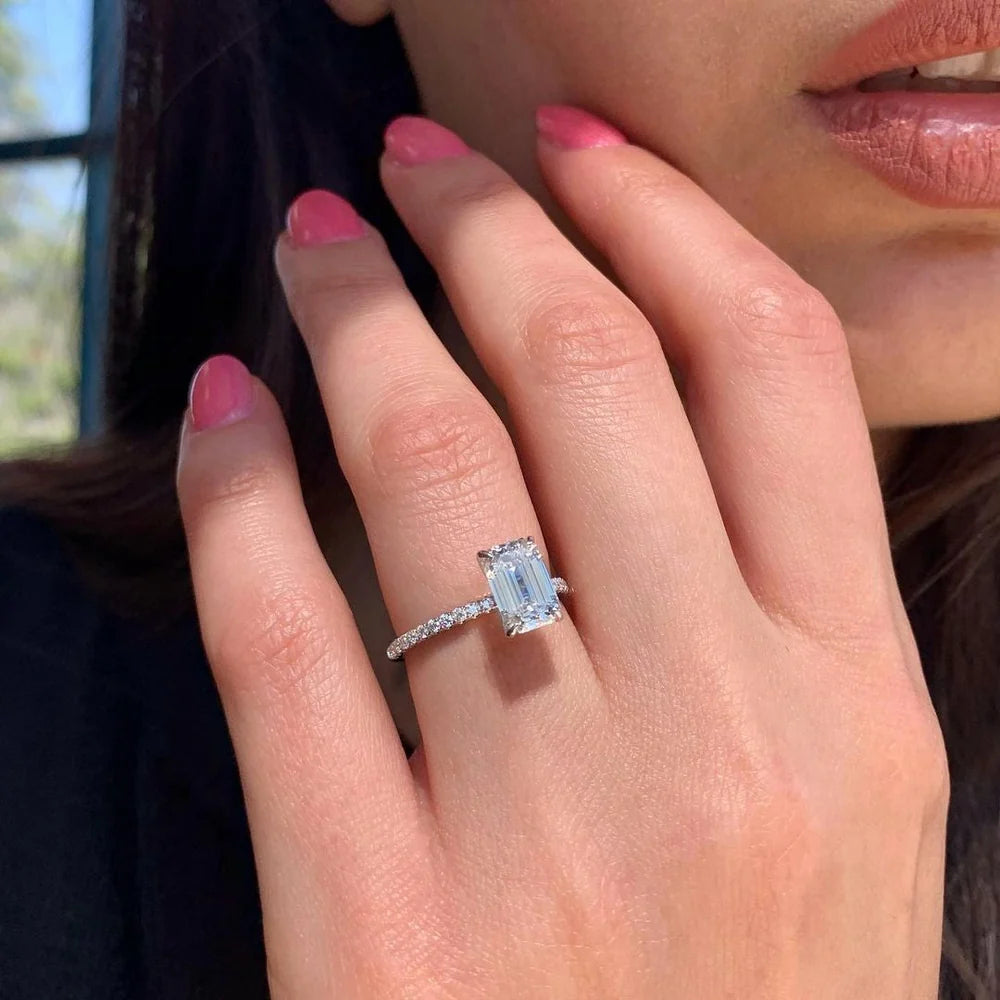 1.60CT Emerald Cut Moissanite Solitaire Engagement Ring