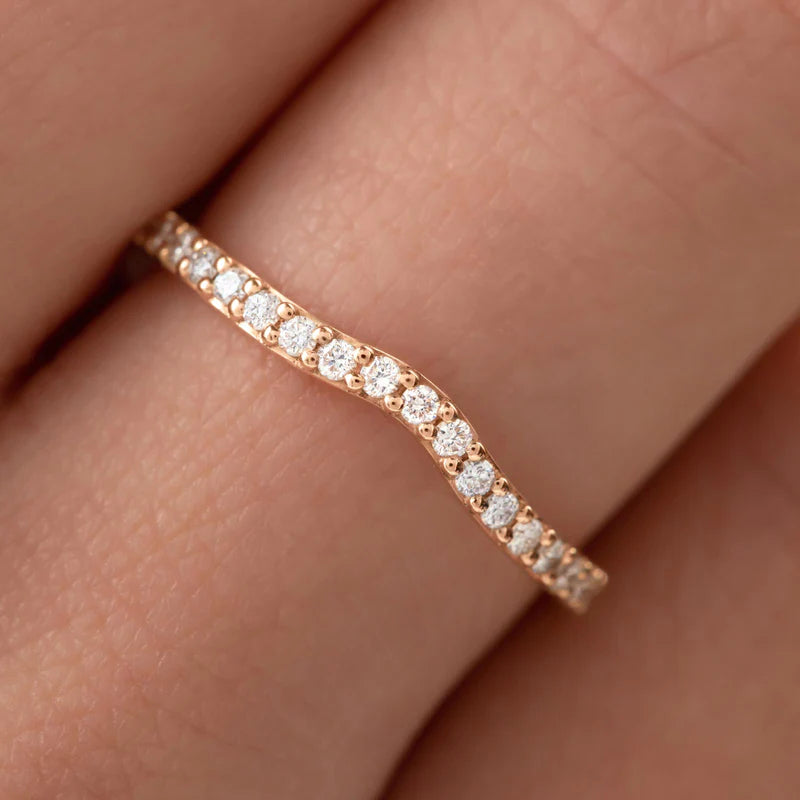 0.37 CT Round Shaped Moissanite Curved Wedding Band