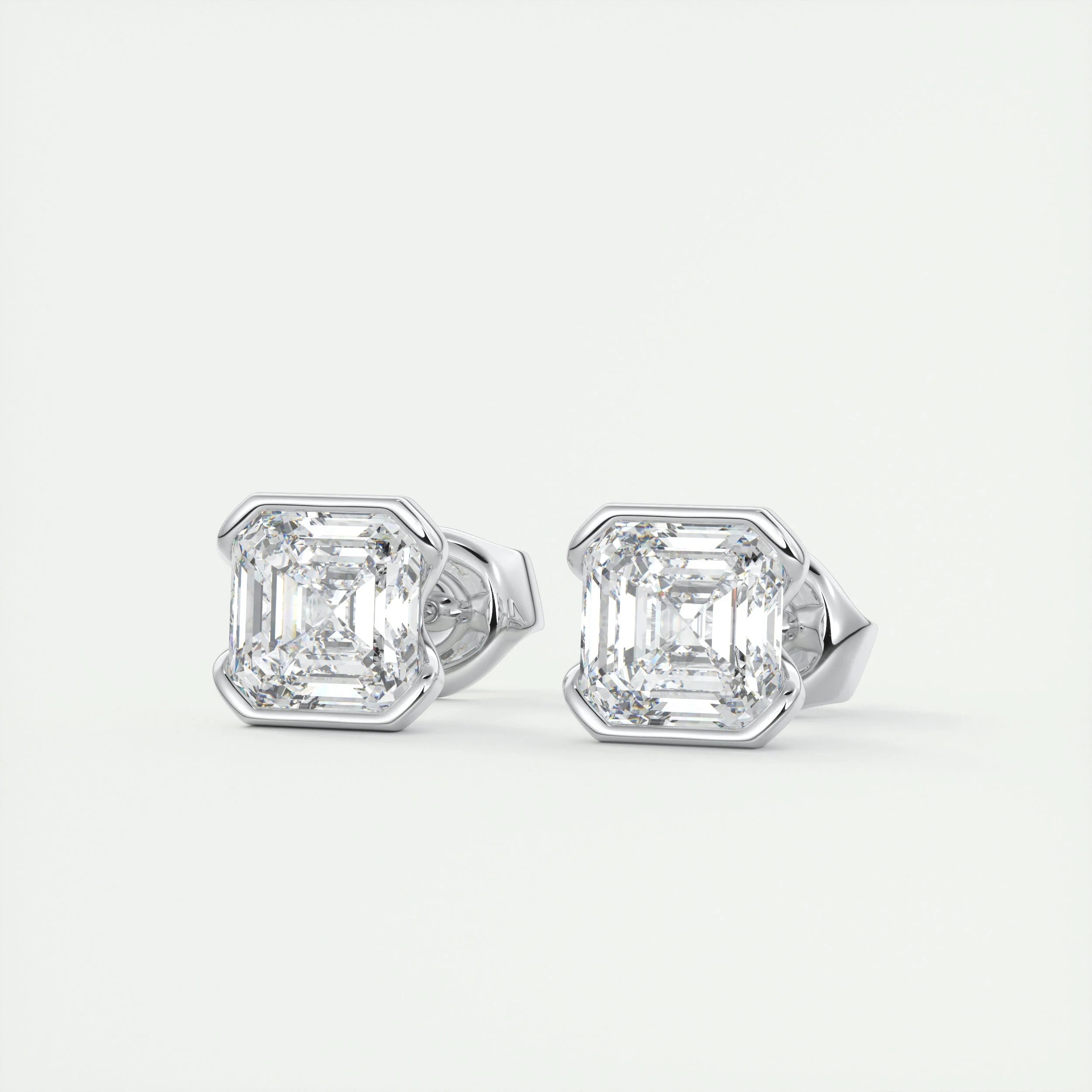 1.0-1.50 CT Asscher Half Bezel Solitaire G/VS Lab Grown Diamond Earrings