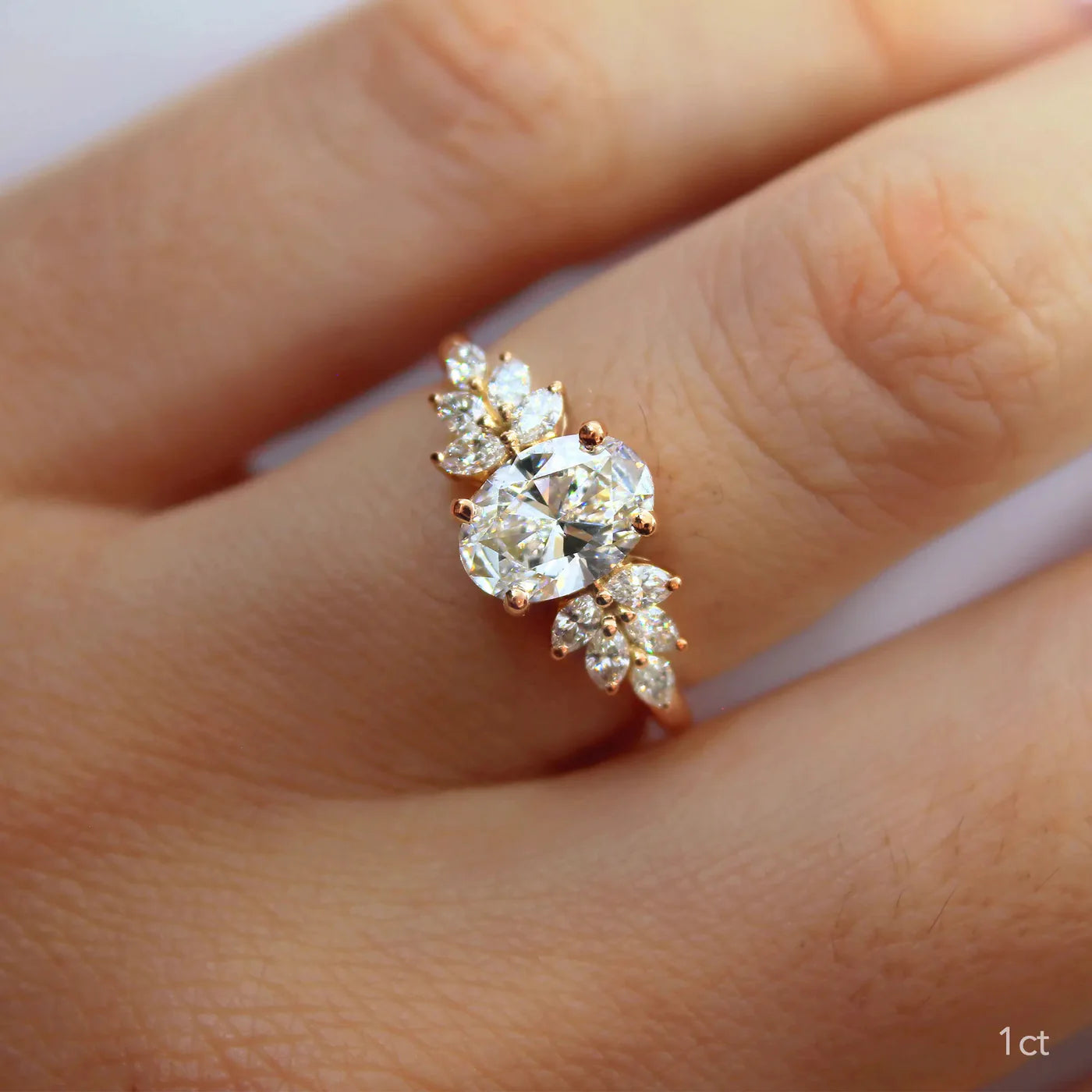 1.0 CT Oval Moissanite Cluster Engagement Ring