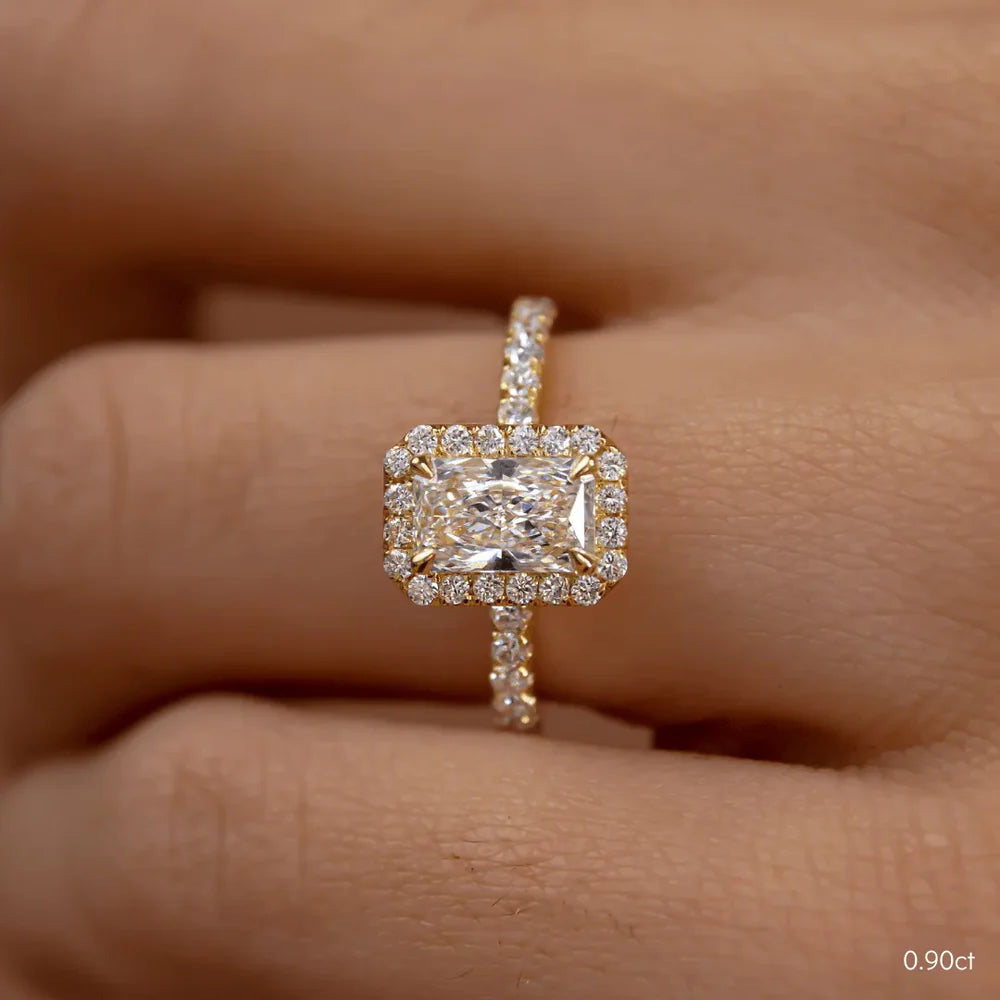 0.90 CT Radiant Moissanite Halo & Pave Engagement Ring