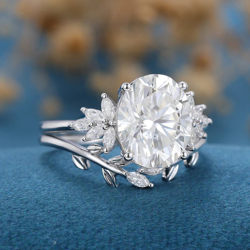 3.74 CT Oval Shaped Moissanite Cluster Bridal Set