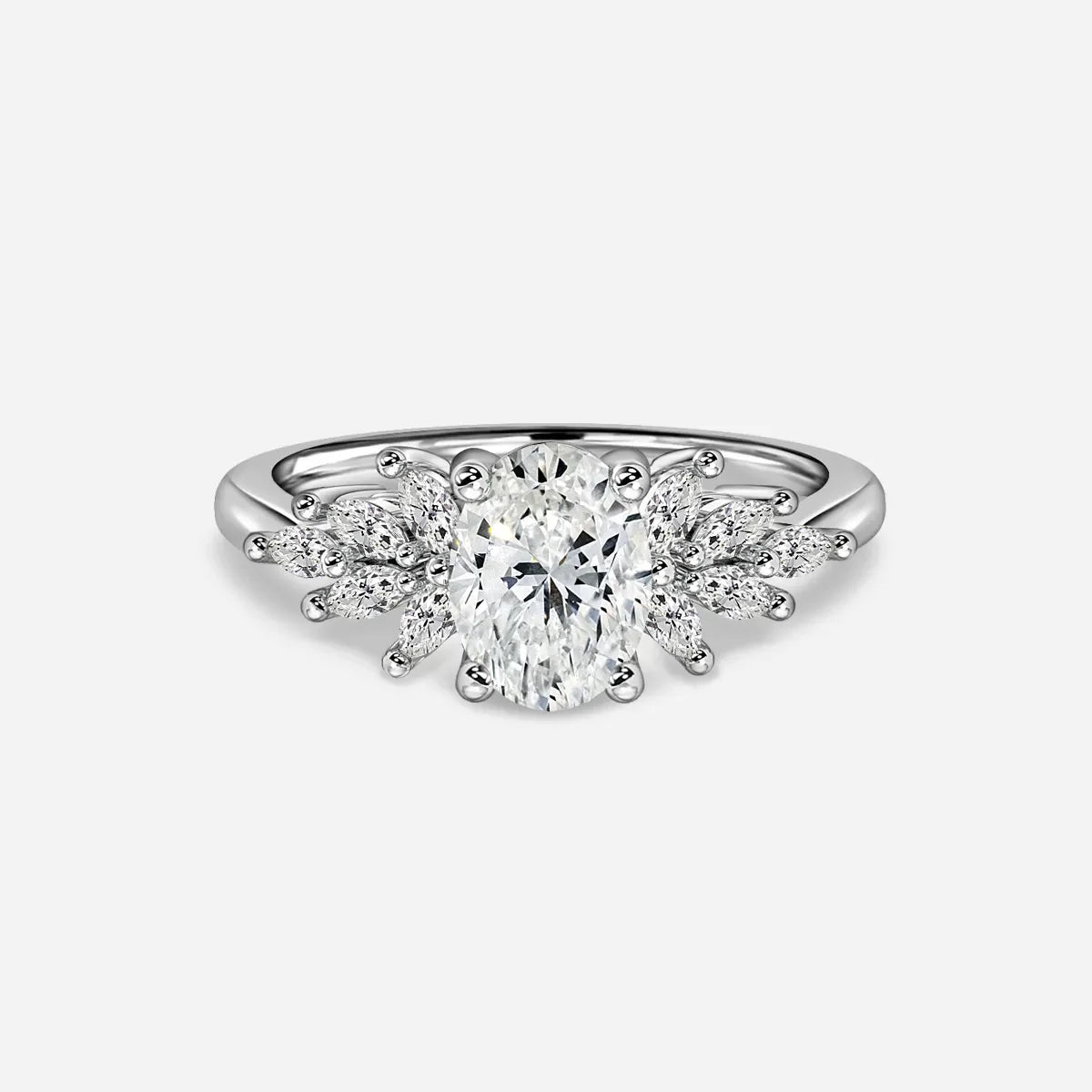 1.0 CT Oval Moissanite Cluster Engagement Ring