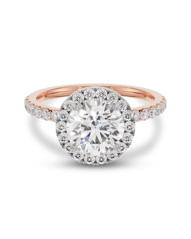 1.0 - 3.0 CT Round CVD Lab Grown Diamond Halo & Pave Engagement Ring