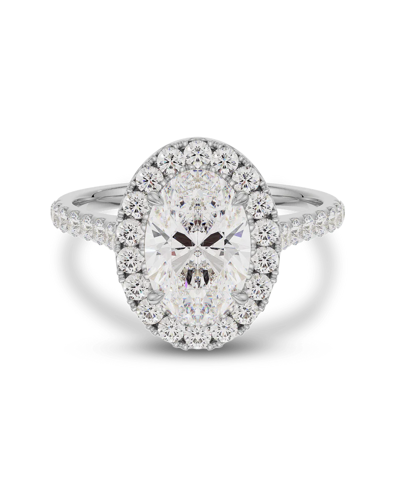 1.5 - 3.5 CT Oval CVD Lab Grown Diamond Halo & Pave Engagement Ring