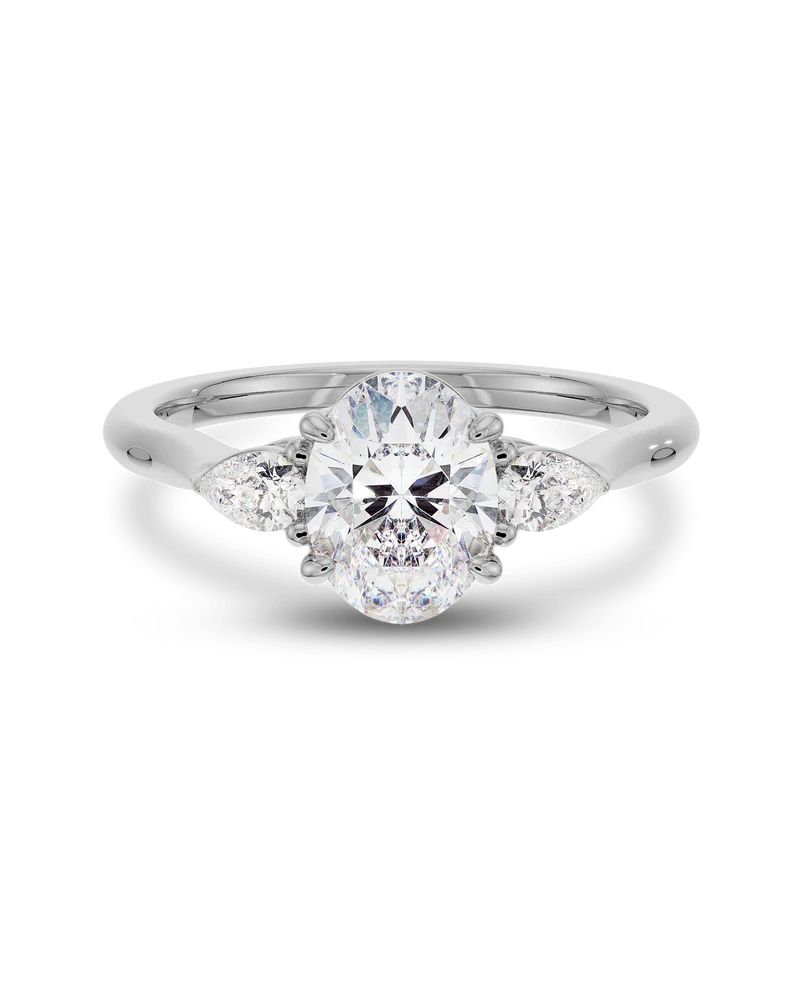 1.5 - 3.5 CT Oval CVD Lab Grown Diamond Three Stone Style Engagement Ring