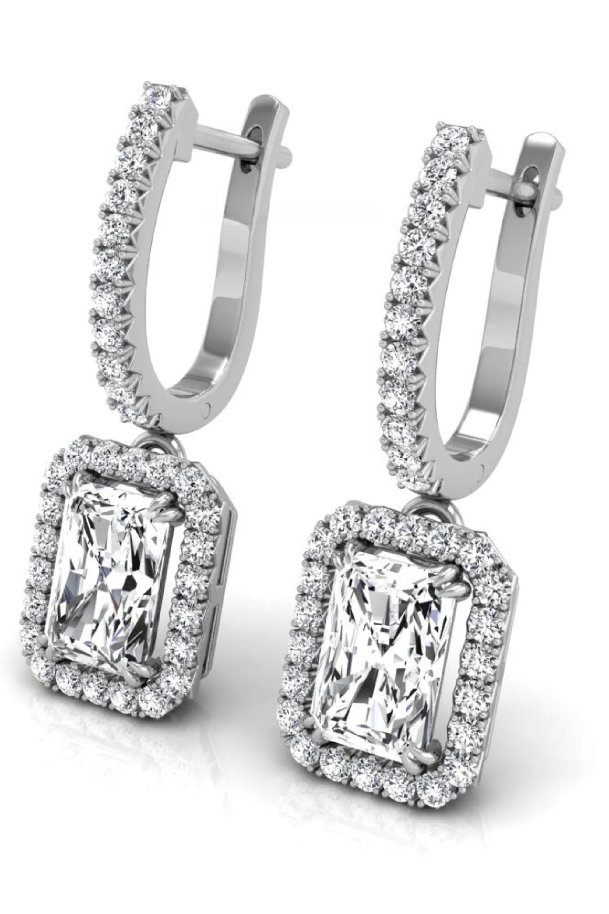 2.50CT Radiant Cut Halo CVD Lab Grown Diamond Earrings For Women