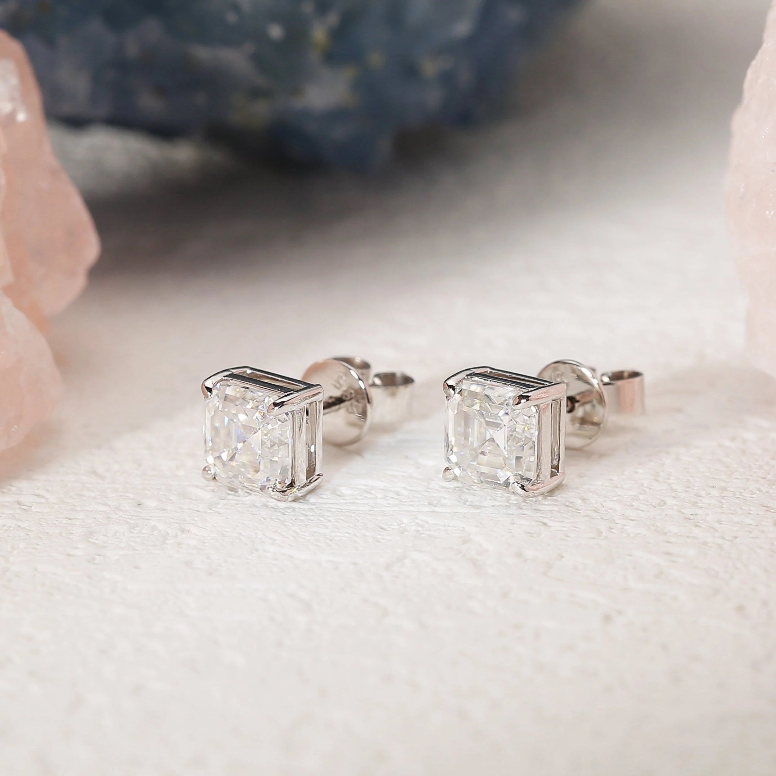 2.0 TCW Asscher CVD Lab Grown Diamond Diamond Solitaire Stud Earrings