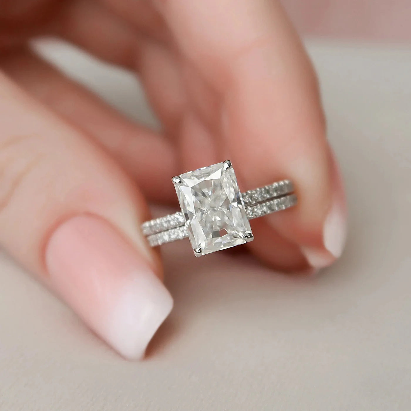 3.0CT Radiant Cut Moissanite Solitaire Bridal Ring Set